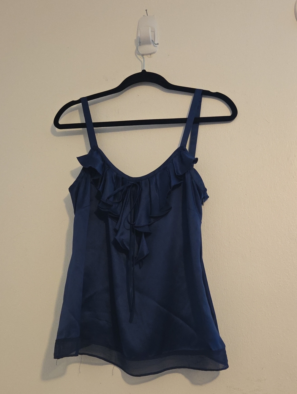 Ann Taylor Navy Ruffle-Front Spaghetti Strap Camisole